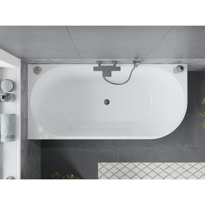 Mexen Mia baignoire autoportante d'angle gauche 160 x 80 cm, blanche, trop-plein en métal gun - 52691608000L-95