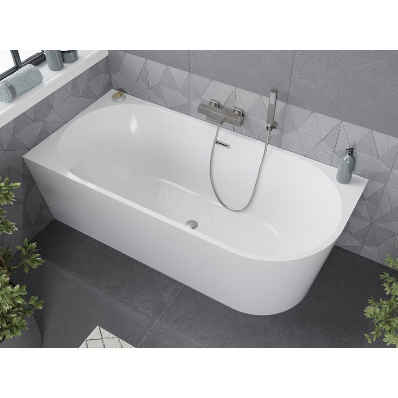 Mexen Mia baignoire indépendante d'angle gauche 160 x 80 cm, blanche, trop-plein nickel brossé - 52691608000L-97