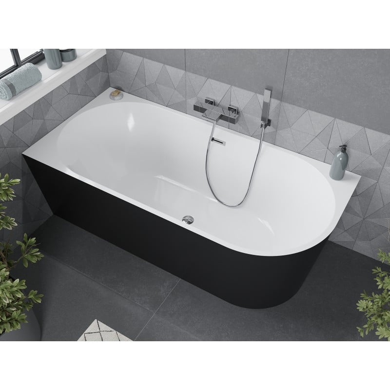 Mexen Mia baignoire autoportante d'angle gauche 160 x 80 cm, blanche/noire, trop-plein chromé - 52691608075L-01