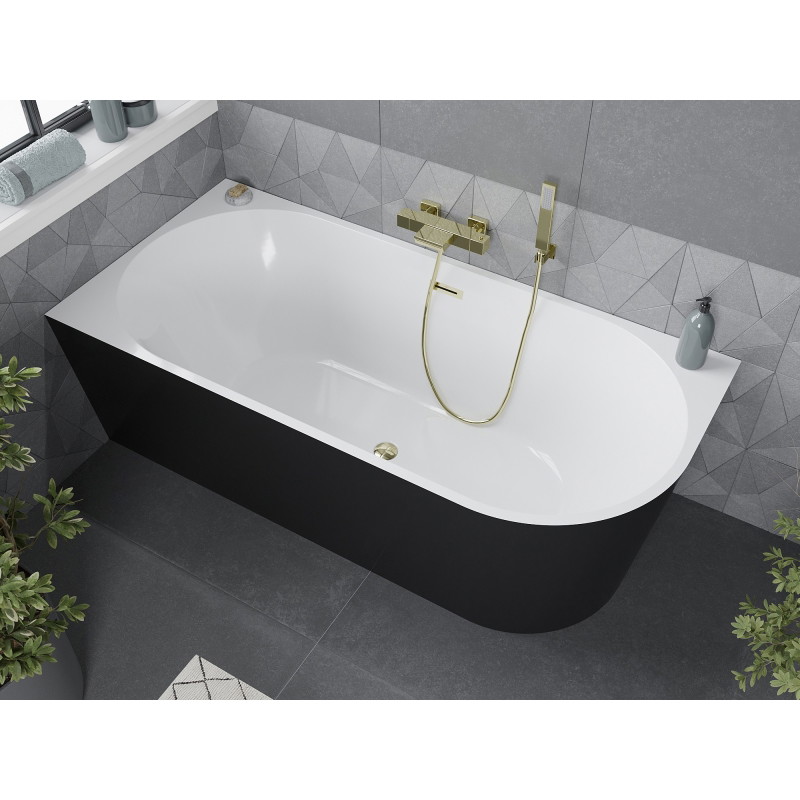 Mexen Mia baignoire autoportante d'angle gauche 160 x 80 cm, blanche/noire, trop-plein doré - 52691608075L-50