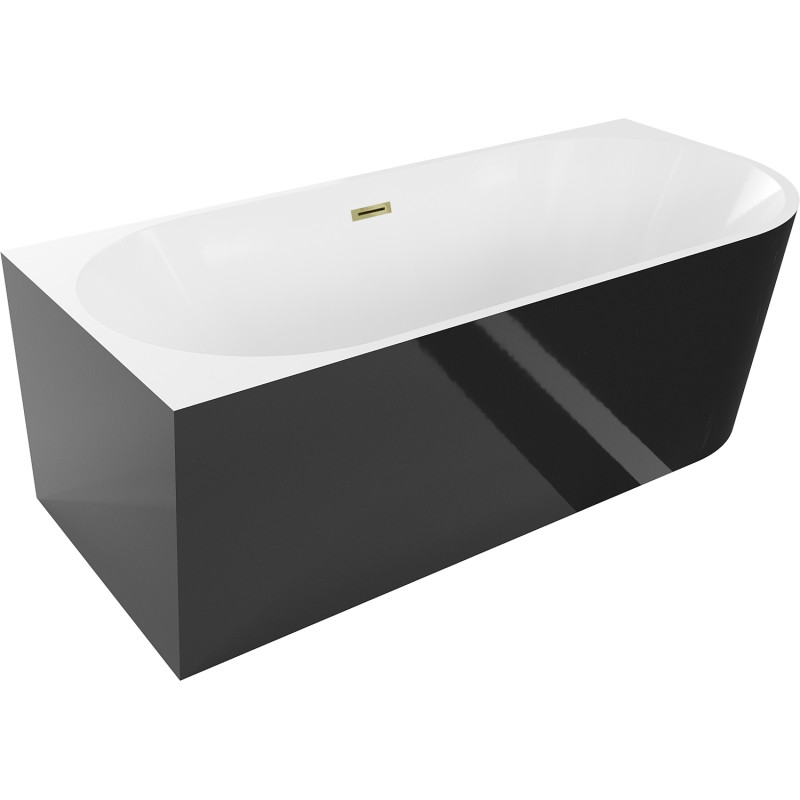 Mexen Mia baignoire autoportante d'angle gauche 160 x 80 cm, blanche/noire, trop-plein doré - 52691608075L-50