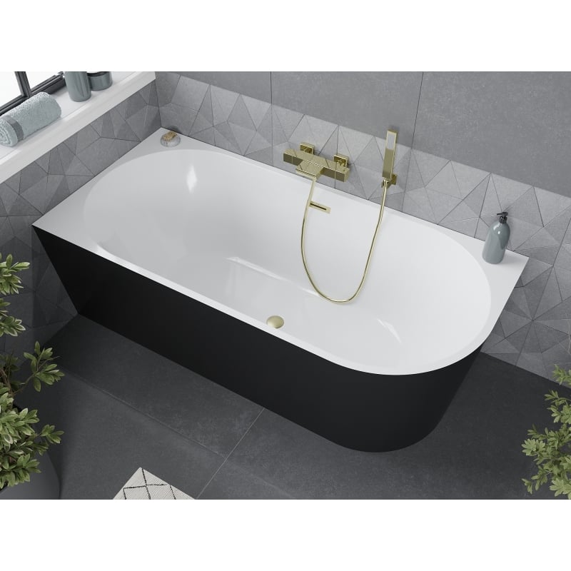 Mexen Mia baignoire autoportante d'angle gauche 160 x 80 cm, blanc/noir, trop-plein doré brossé - 52691608075L-55