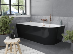 Mexen Mia baignoire autoportante d'angle gauche 160 x 80 cm, blanc/noir, trop-plein cuivre brossé - 52691608075L-65