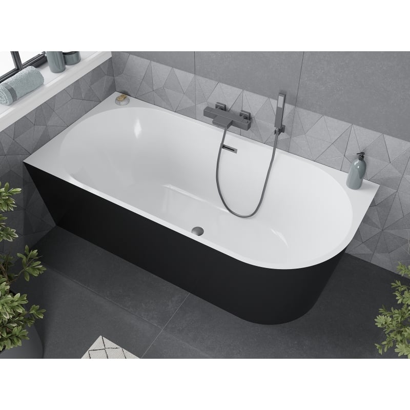 Mexen Mia baignoire autoportante d'angle gauche 160 x 80 cm, blanc/noir, trop-plein gris canon brossé - 52691608075L-66