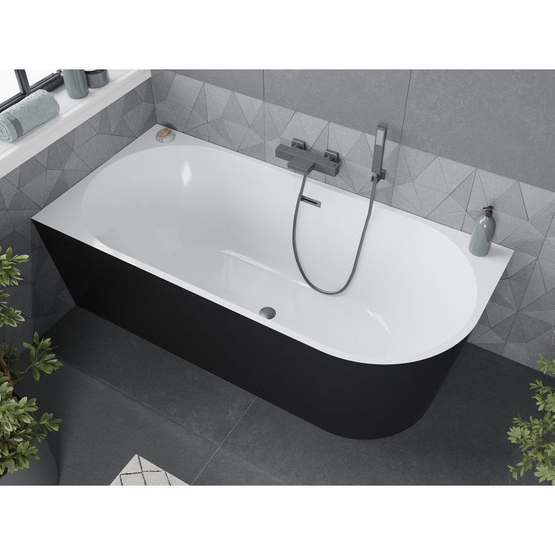 Mexen Mia baignoire îlot d'angle gauche 160 x 80 cm, blanche/noire, trop-plein gris brossé - 52691608075L-66
