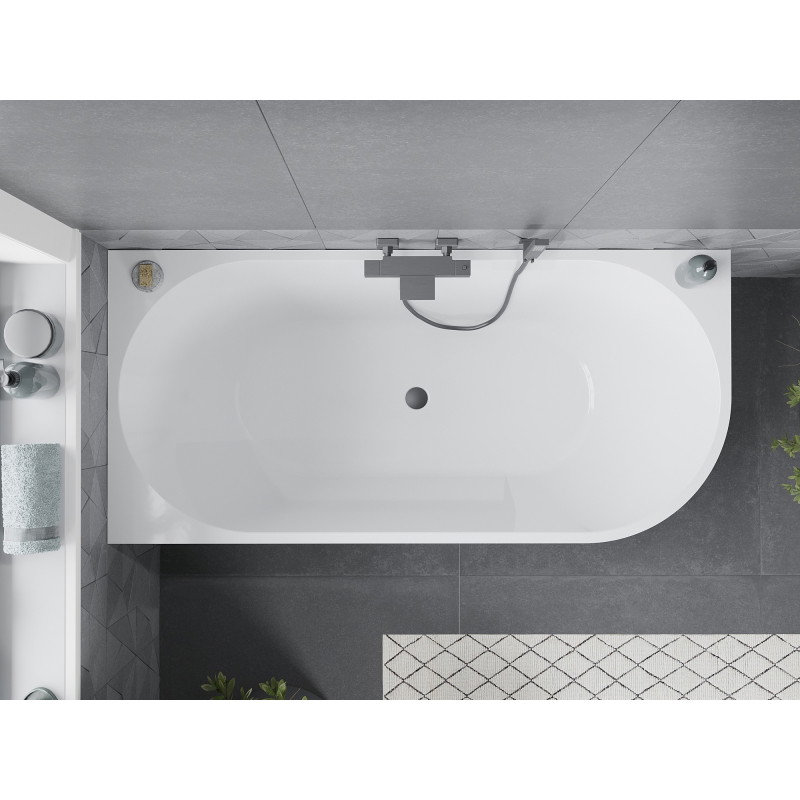 Mexen Mia baignoire autoportante d'angle gauche 160 x 80 cm, blanc/noir, trop-plein gun metal - 52691608075L-95
