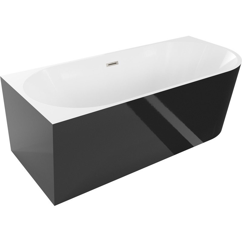 Mexen Mia baignoire autoportante d'angle gauche 160 x 80 cm, blanche/noire, trop-plein nickel brossé - 52691608075L-97