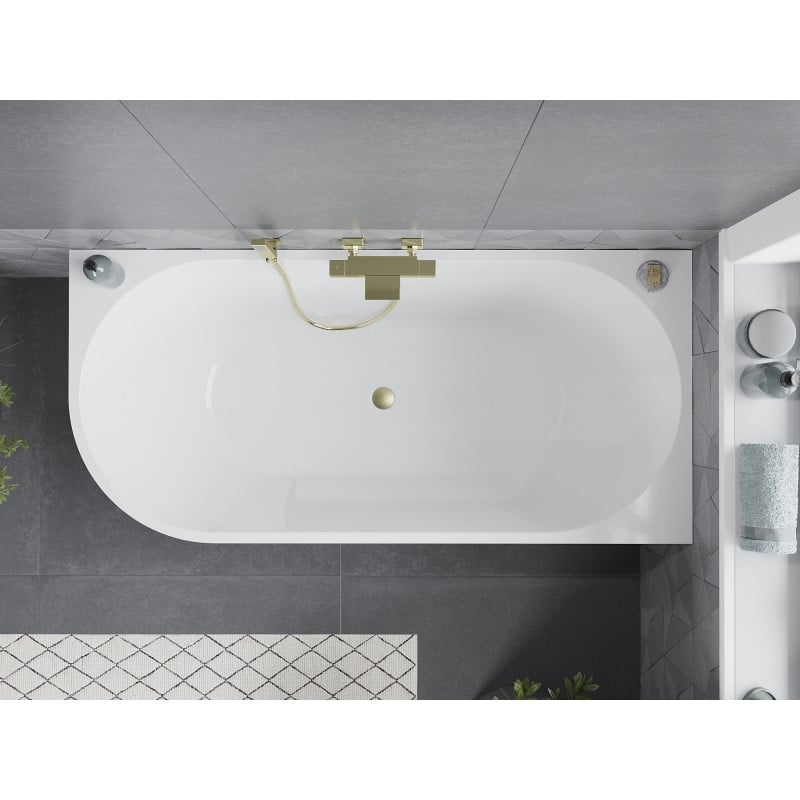 Mexen Mia baignoire autoportante d'angle droite 160 x 80 cm, blanche, trop-plein doré brossé - 52691608000P-55