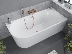 Mexen Mia baignoire autoportante d'angle droite 160 x 80 cm, blanche, trop-plein or rose - 52691608000P-60