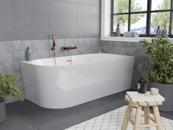 Mexen Mia baignoire indépendante d'angle droit 160 x 80 cm, blanche, trop-plein en cuivre brossé - 52691608000P-65