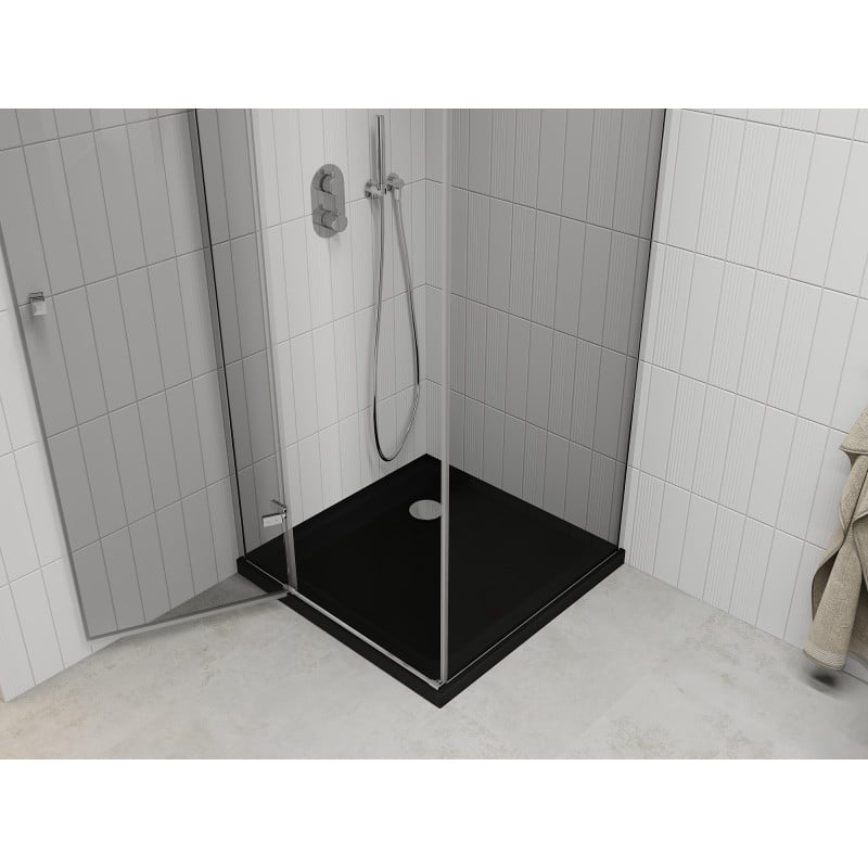 Mexen Roma cabine de douche pivotante 80 x 80 cm, transparent, chrome + receveur Flat, noir - 854-080-080-01-00-4070