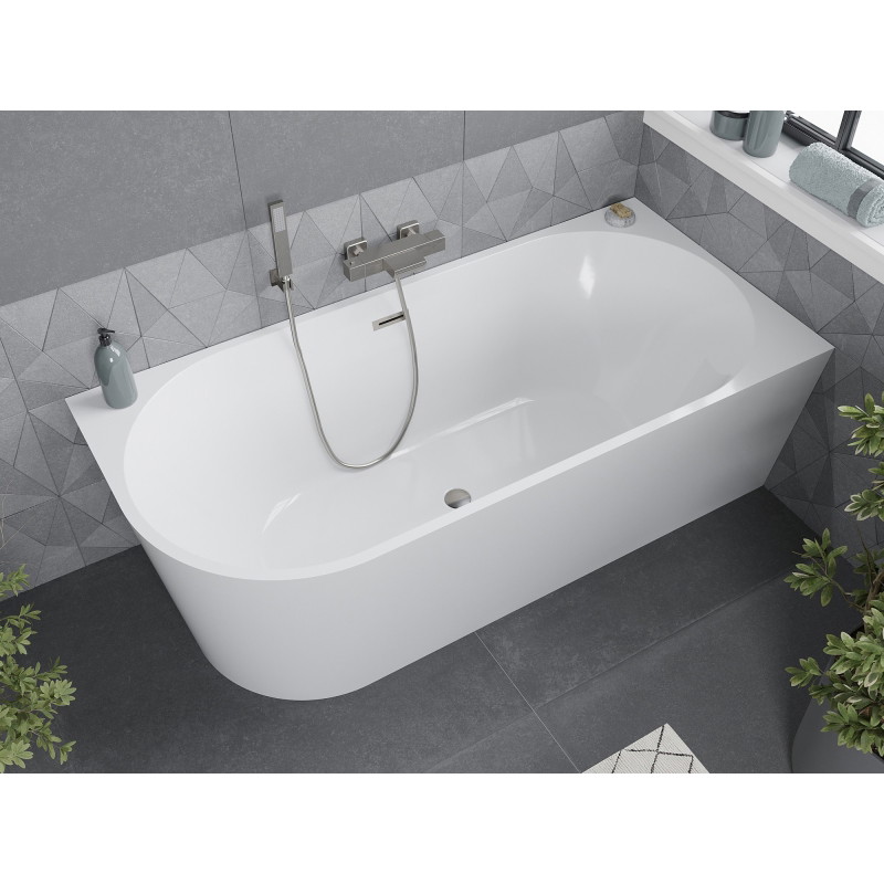 Mexen Mia baignoire autoportante d'angle droite 160 x 80 cm, blanche, trop-plein en nickel brossé - 52691608000P-97