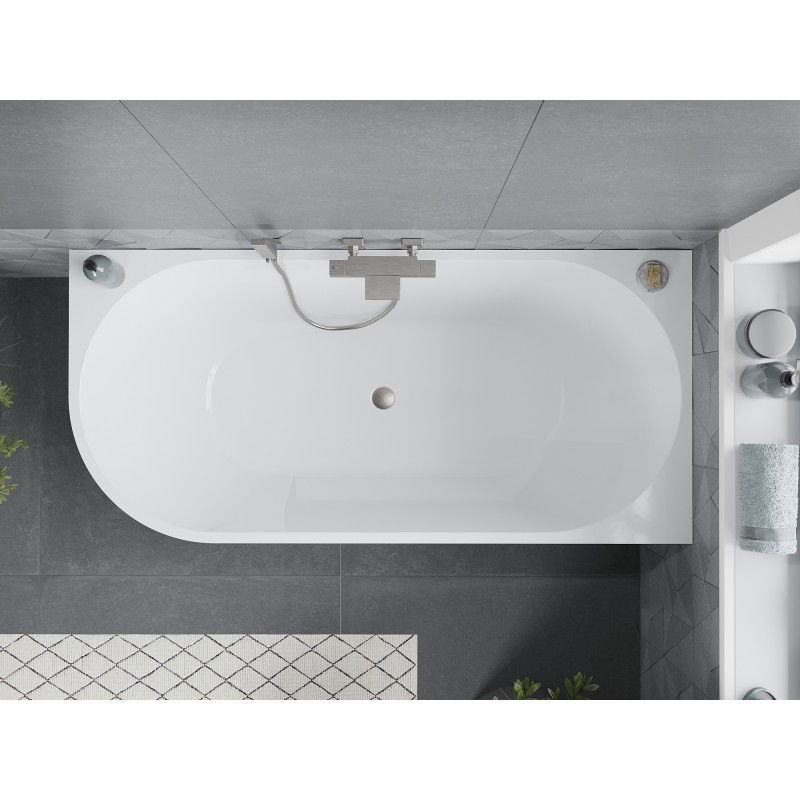 Mexen Mia baignoire autoportante d'angle droite 160 x 80 cm, blanche, trop-plein nickel brossé - 52691608000P-97