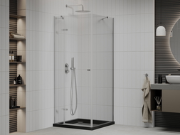Mexen Roma cabine de douche pivotante 80 x 80 cm, transparent, chrom + receveur plat, noir - 854-080-080-01-00-4070