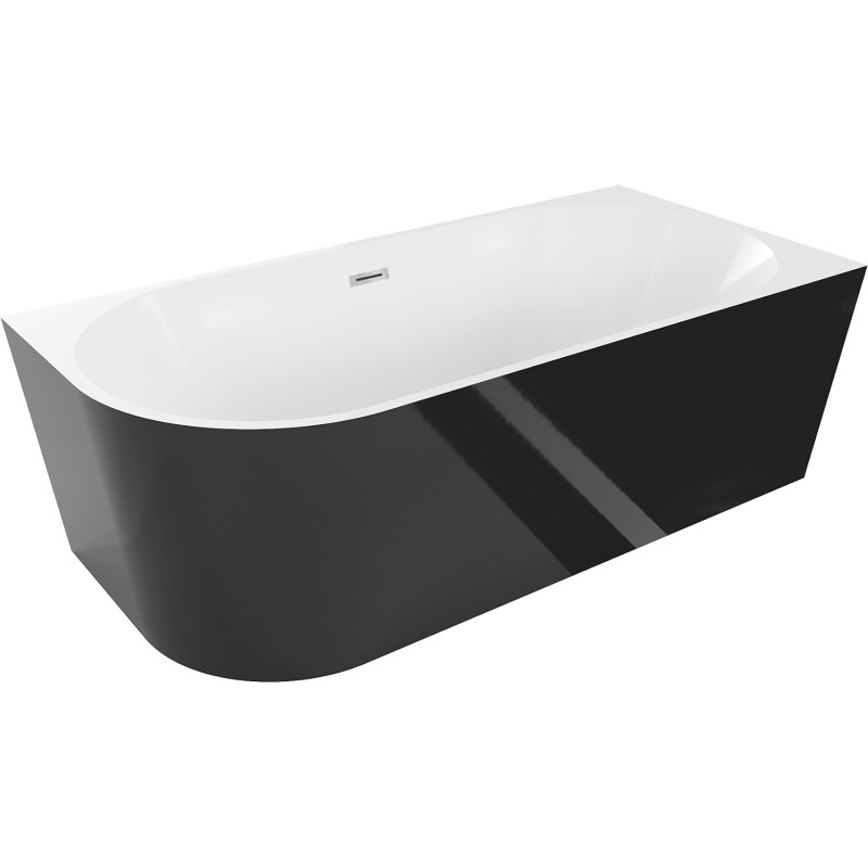 Mexen Mia baignoire autoportante d'angle droite 160 x 80 cm, blanche/noire, trop-plein chromé - 52691608075P-01