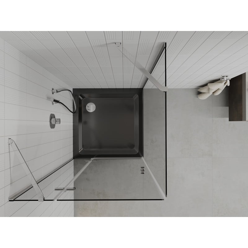 Mexen Roma cabine de douche pivotante 80 x 80 cm, transparent, chrome + receveur Flat, noir - 854-080-080-01-00-4070