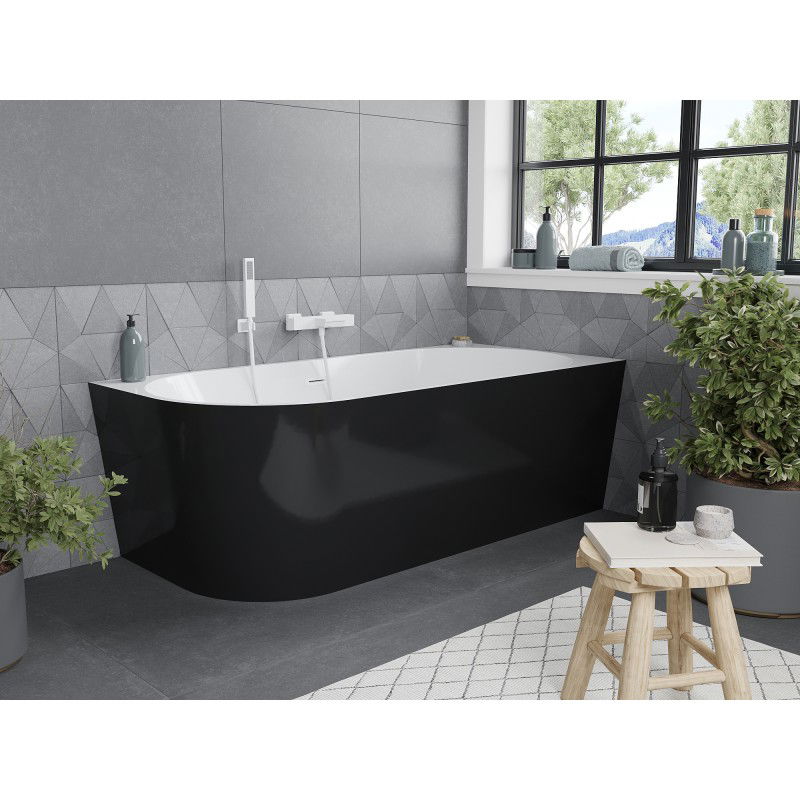 Mexen Mia baignoire autoportante d'angle droit 160 x 80 cm, blanc/noir, trop-plein blanc - 52691608075P-20