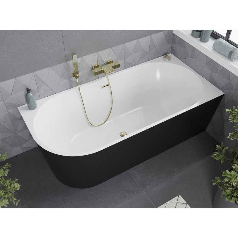 Mexen Mia baignoire autoportante d'angle droite 160 x 80 cm, blanche/noire, trop-plein doré - 52691608075P-50