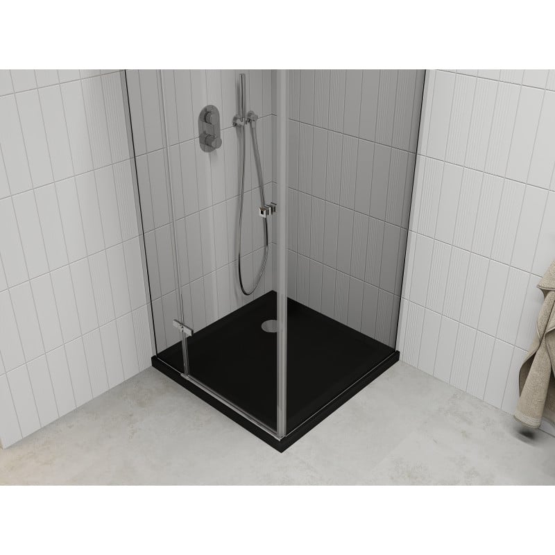 Mexen Roma cabine de douche pivotante 80 x 80 cm, transparent, chrome + receveur Flat, noir - 854-080-080-01-00-4070