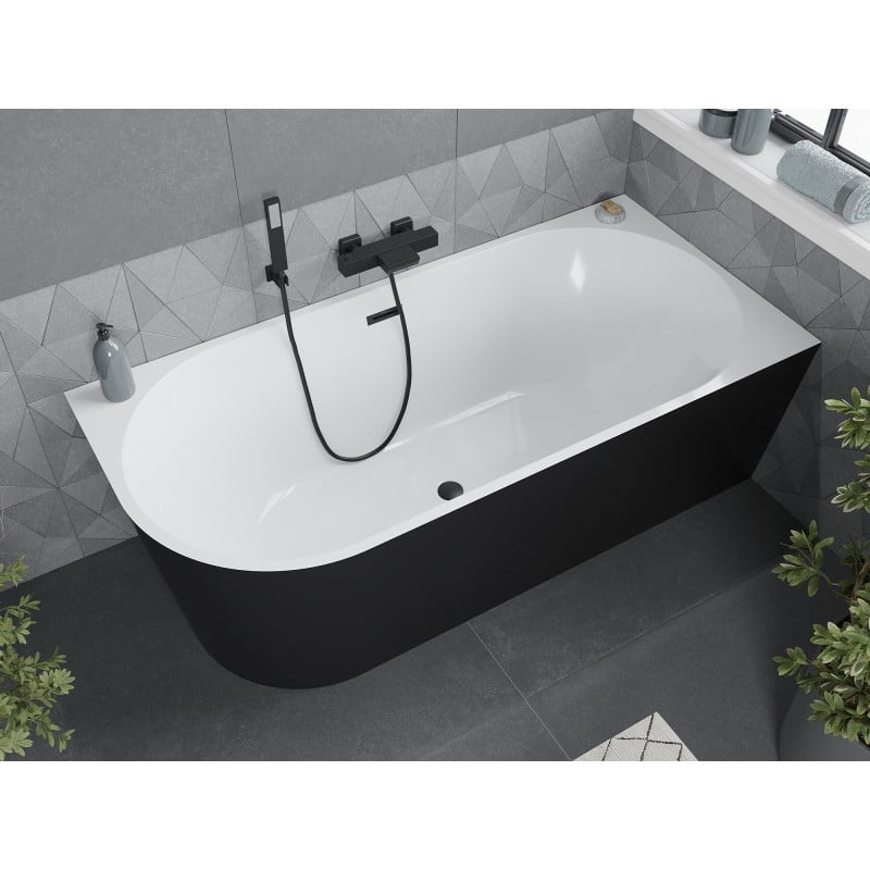 Mexen Mia baignoire autoportante d'angle droite 160 x 80 cm, blanche/noire, trop-plein noir - 52691608075P-70