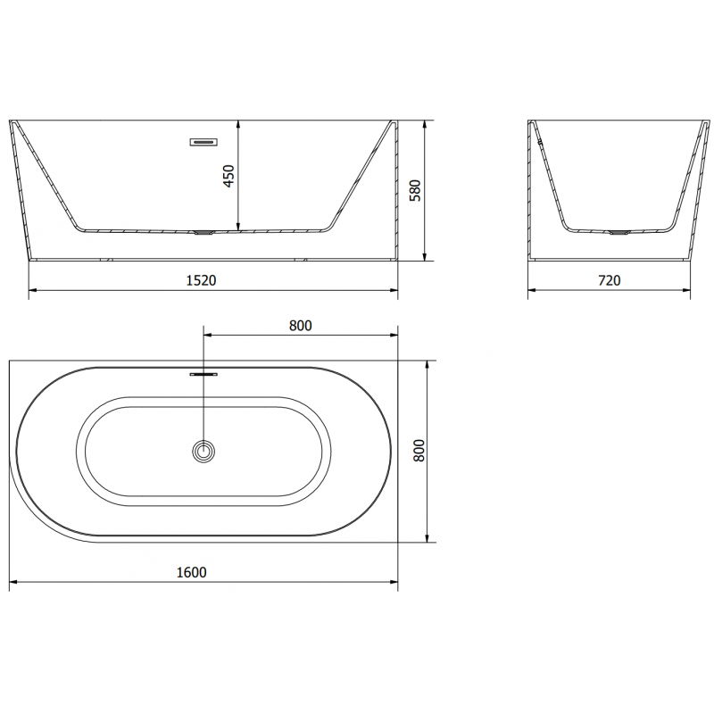 Mexen Mia baignoire autoportante d'angle droit 160 x 80 cm, blanc/noir, trop-plein chromé - 52691608075P-01