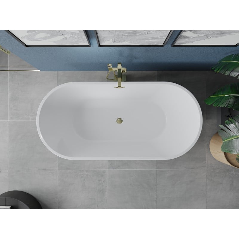 Mexen Luna baignoire autoportante 140 x 75 cm, blanche, trop-plein doré - 52031407500-50