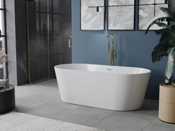 Mexen Luna baignoire autoportante 140 x 75 cm, blanche, trop-plein or brossé - 52031407500-55