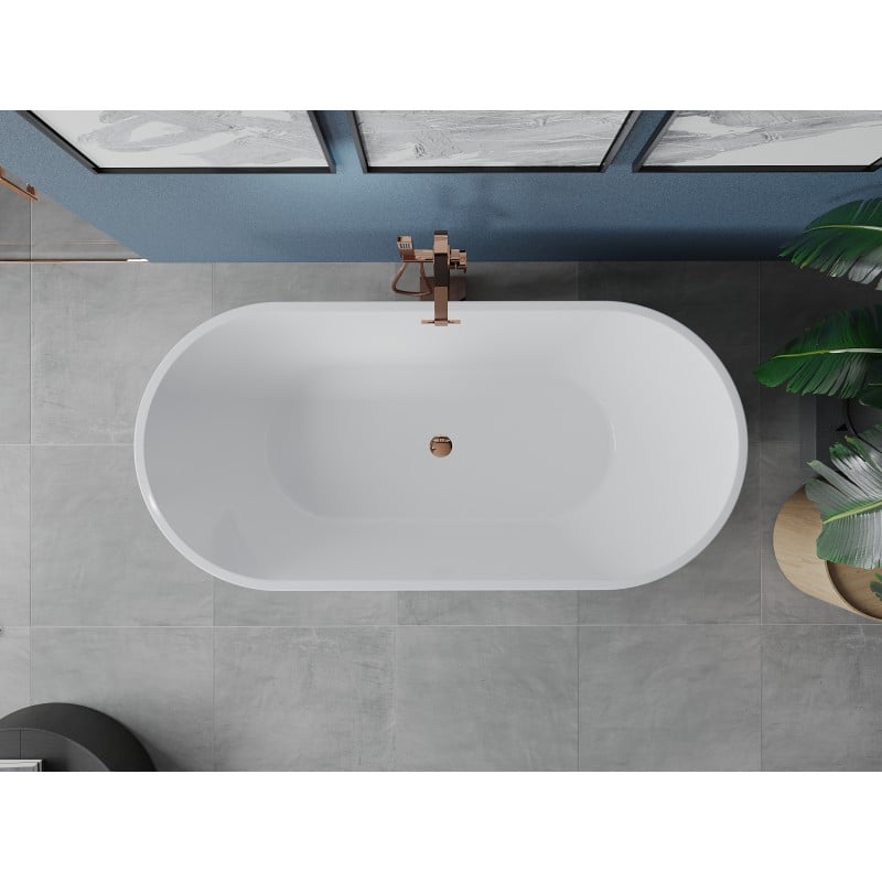 Mexen Luna baignoire autoportante 140 x 75 cm, blanche, trop-plein or rose - 52031407500-60