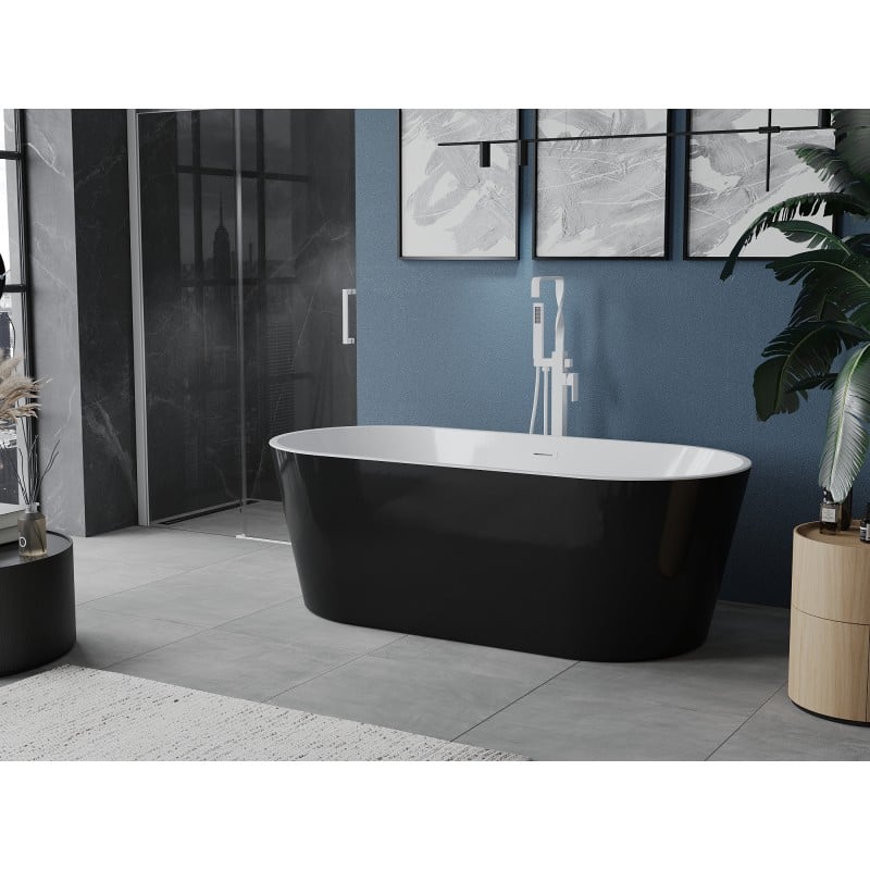 Mexen Luna baignoire autoportante 140 x 75 cm, blanche/noire, trop-plein blanc - 52031407575-20