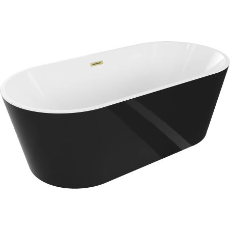 Mexen Luna baignoire autoportante 140 x 75 cm, blanche/noire, trop-plein doré brossé - 52031407575-55