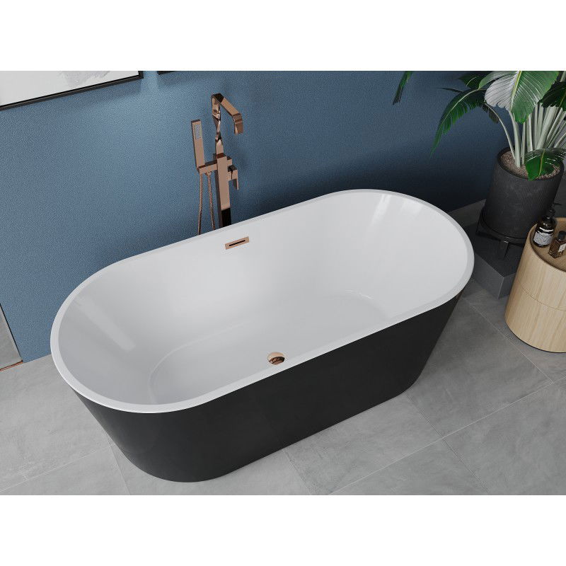 Mexen Luna baignoire autoportante 140 x 75 cm, blanche/noire, trop-plein or rose - 52031407575-60