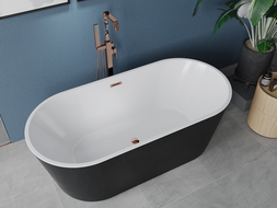Mexen Luna baignoire autoportante 140 x 75 cm, blanc/noir, trop-plein or rose - 52031407575-60