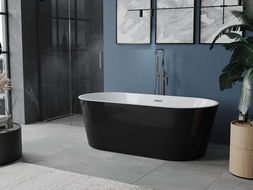 Mexen Luna baignoire autoportante 140 x 75 cm, blanc/noir, trop-plein gris métal brossé - 52031407575-66