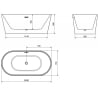 Mexen Luna baignoire autoportante 140 x 75 cm, blanc/noir, trop-plein gun gray brossé - 52031407575-66