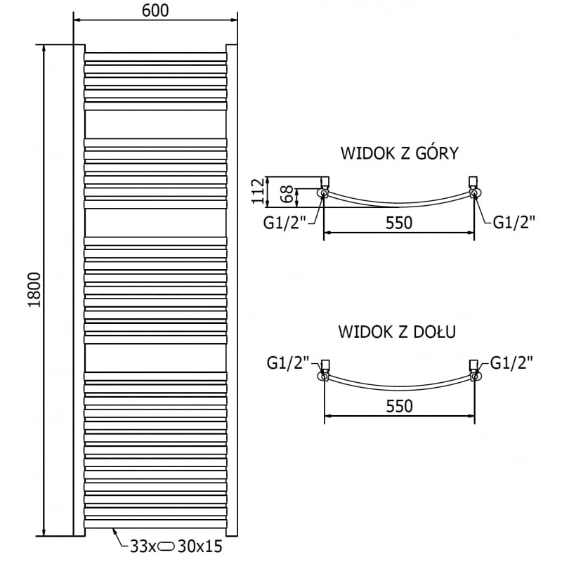 Mexen Helios radiateur de salle de bains 1800 x 600 mm, 782 W, doré - W103-1800-600-00-50