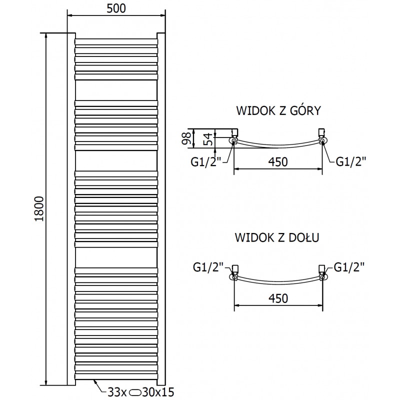 Mexen Helios radiateur de salle de bains 1800 x 500 mm, 667 W, doré - W103-1800-500-00-50