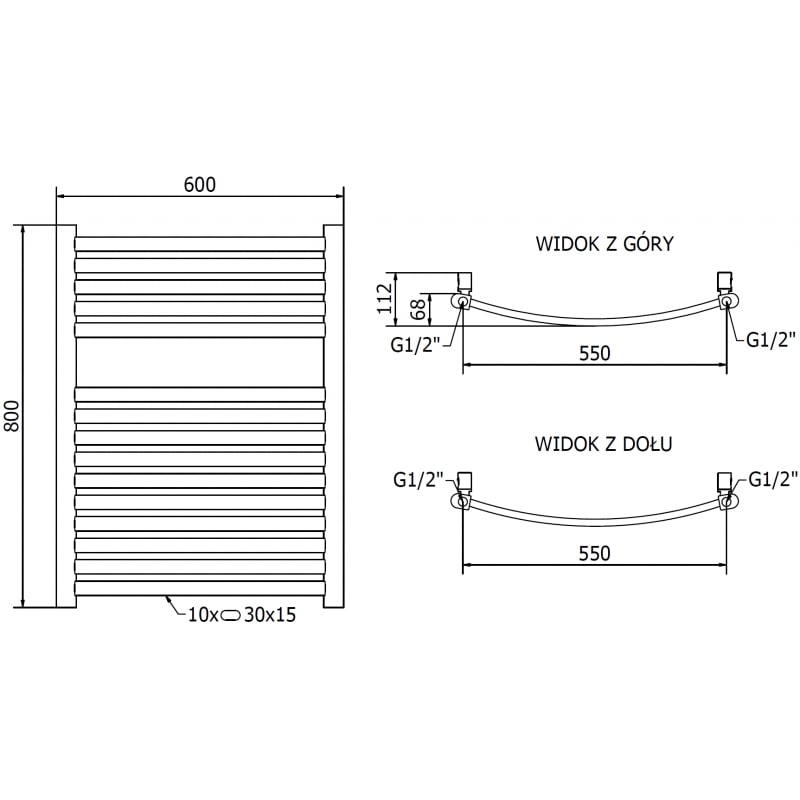 Mexen Helios radiateur de salle de bain 800 x 600 mm, 354 W, doré - W103-0800-600-00-50