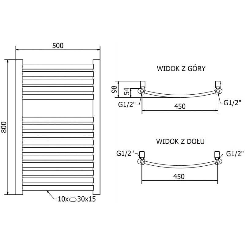 Mexen Helios radiateur de salle de bain 800 x 500 mm, 301 W, doré - W103-0800-500-00-50