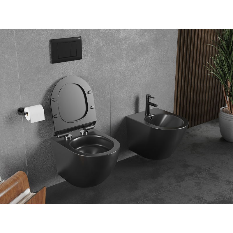 Mexen Lena cuvette wc Rimless Tornado avec abattant slim à descente progressive, duroplast, noir mat - 30220185T