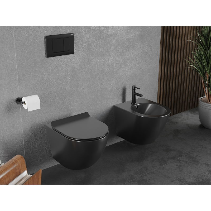 Mexen Lena cuvette wc Rimless Tornado avec abattant slim à descente progressive, duroplast, noir mat - 30220185T