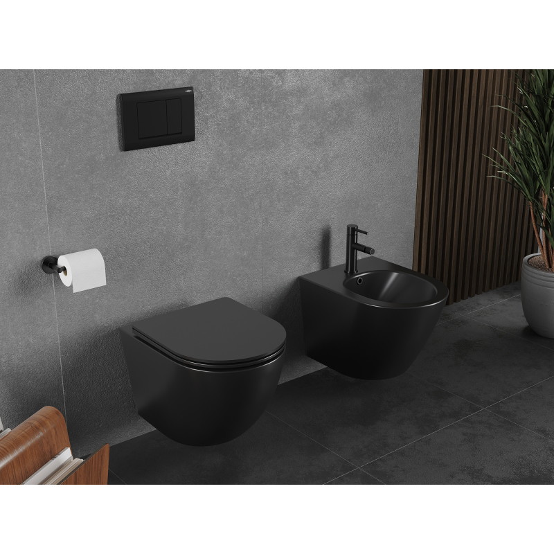 Mexen Lena cuvette WC Rimless Tornado avec abattant à descente lente slim, duroplast, noir mat - 30221085T