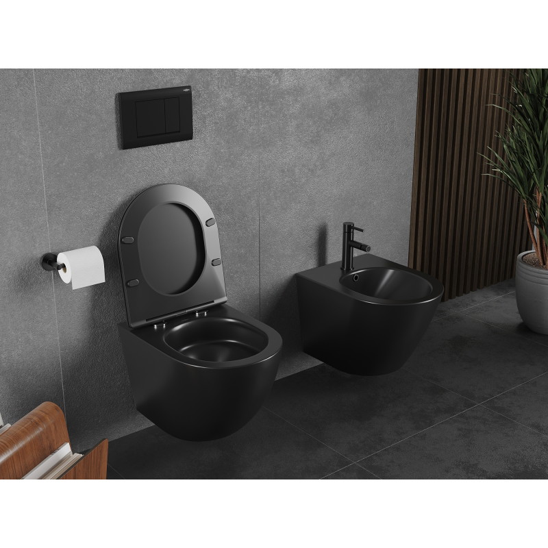 Mexen Lena cuvette WC Rimless Tornado avec abattant à descente lente slim, duroplast, noir mat - 30221085T