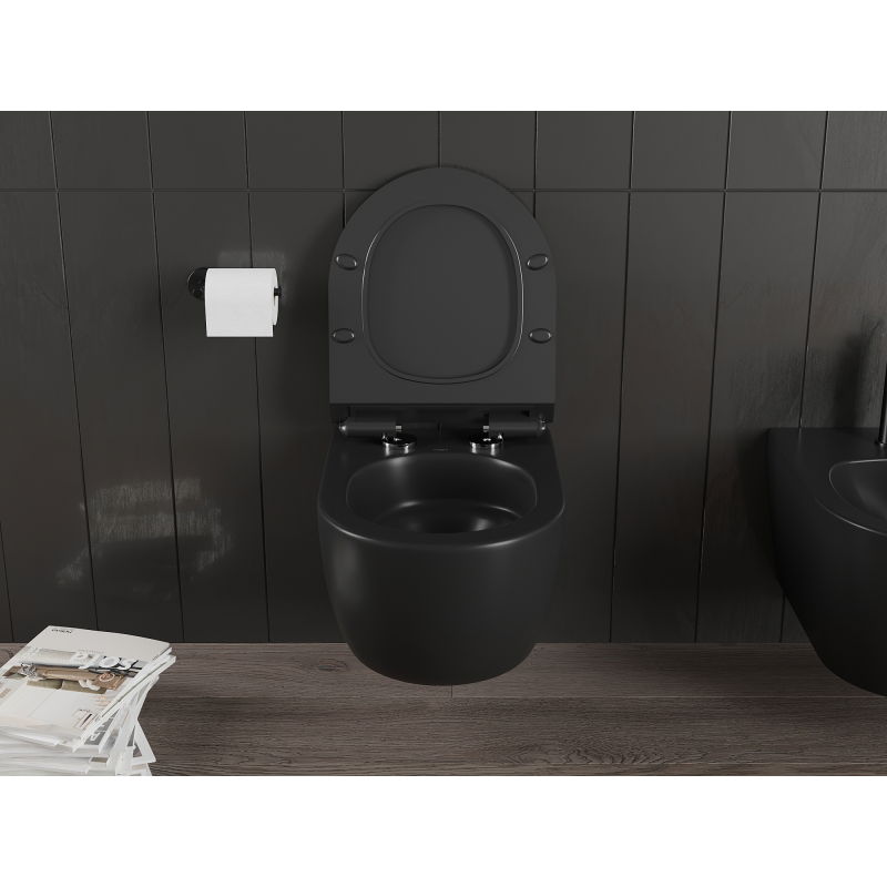 Mexen Carmen cuvette WC Rimless Tornado avec abattant à fermeture lente slim, duroplast, noir mat - 30880185T