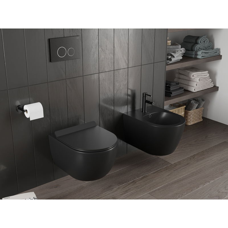 Mexen Carmen cuvette WC Rimless Tornado avec abattant à fermeture lente slim, duroplast, noir mat - 30880185T