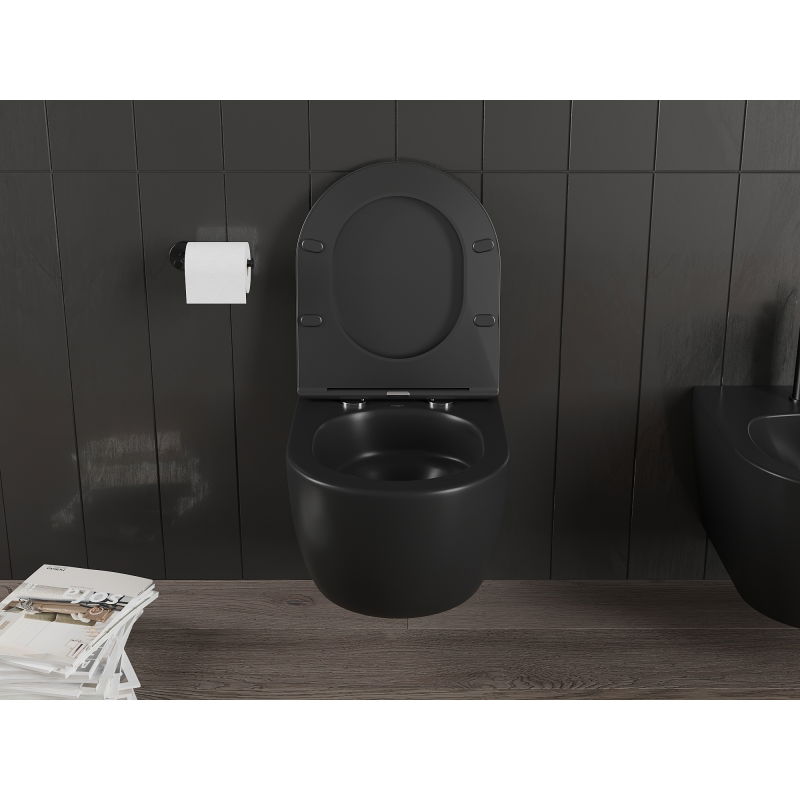 Mexen Carmen cuvette WC Rimless Tornado avec abattant slim à descente progressive, duroplast, noir mat - 30881085T