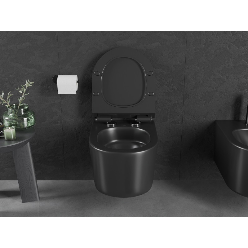 Mexen Sofia cuvette WC Rimless Tornado avec abattant slim à descente progressive, duroplast, noir mat - 30540185T