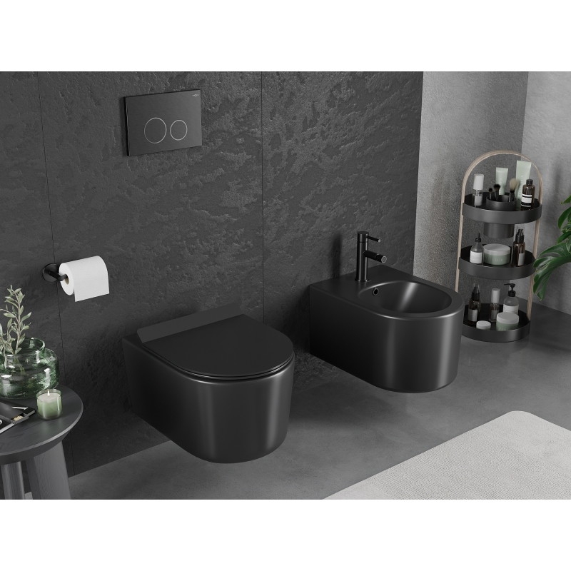 Mexen Sofia cuvette WC Rimless Tornado avec abattant slim à descente progressive, duroplast, noir mat - 30540185T