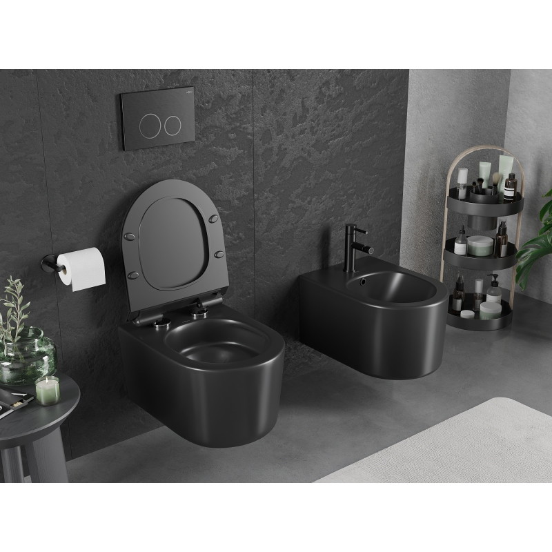 Mexen Sofia cuvette WC Rimless Tornado avec abattant slim à descente progressive, duroplast, noir mat - 30540185T
