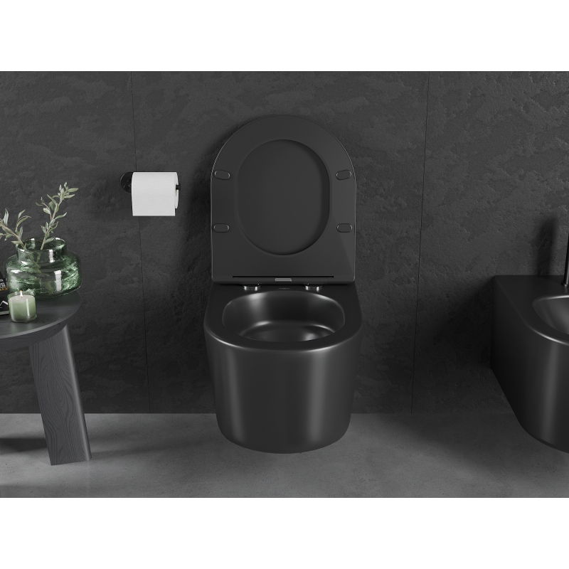 Mexen Sofia cuvette wc sans rebord Tornado avec abattant à descente lente slim, duroplast, noir mat - 30541085T
