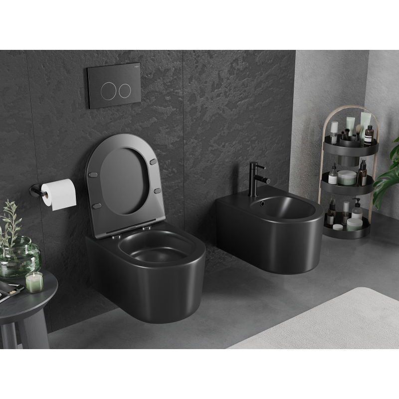 Mexen Sofia cuvette wc sans rebord Tornado avec abattant à descente lente slim, duroplast, noir mat - 30541085T